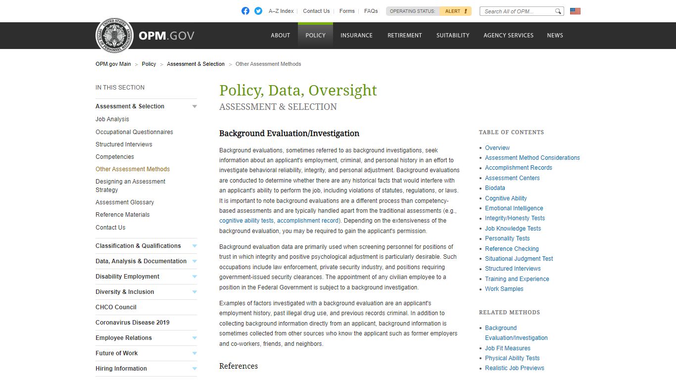 Background Evaluation/Investigation - U.S. Office of Personnel Management